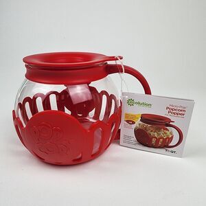 Ecolution Micro-Pop Microwave Popcorn Popper Glass 1.5 Qt Red New
